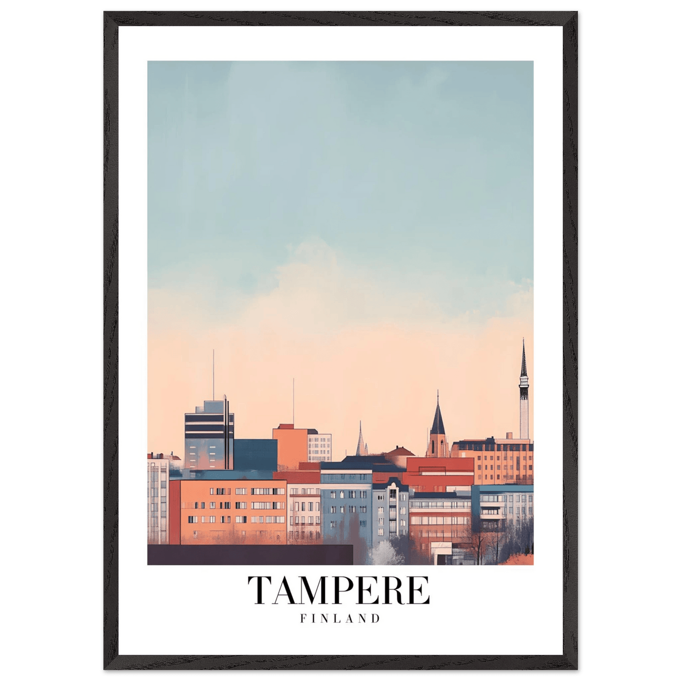 Tampere Finland Framed Poster – Modern Cityscape Wall Art with Customizable Wooden Frame - Vibrantwalls