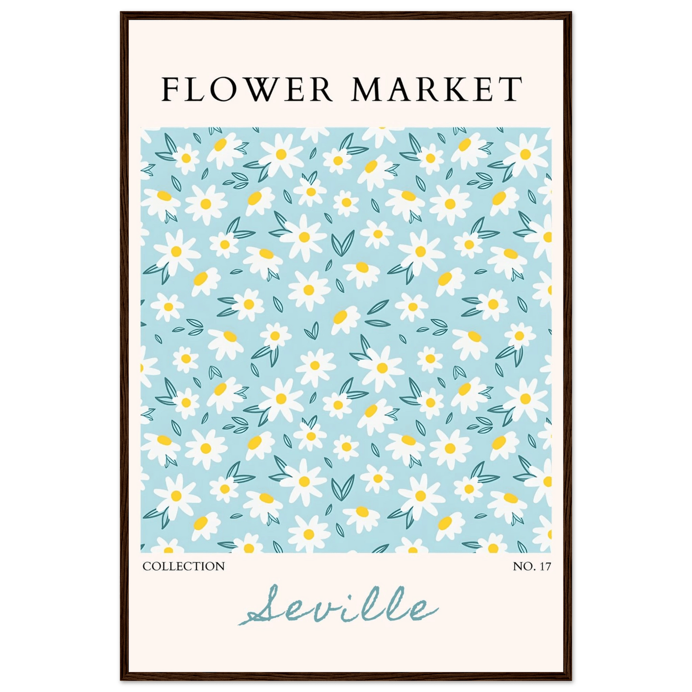 Charming Daisy Field Framed Poster – Pastel Blue & White Floral Art Print | Ready-to-Hang Wall Decor - Vibrantwalls