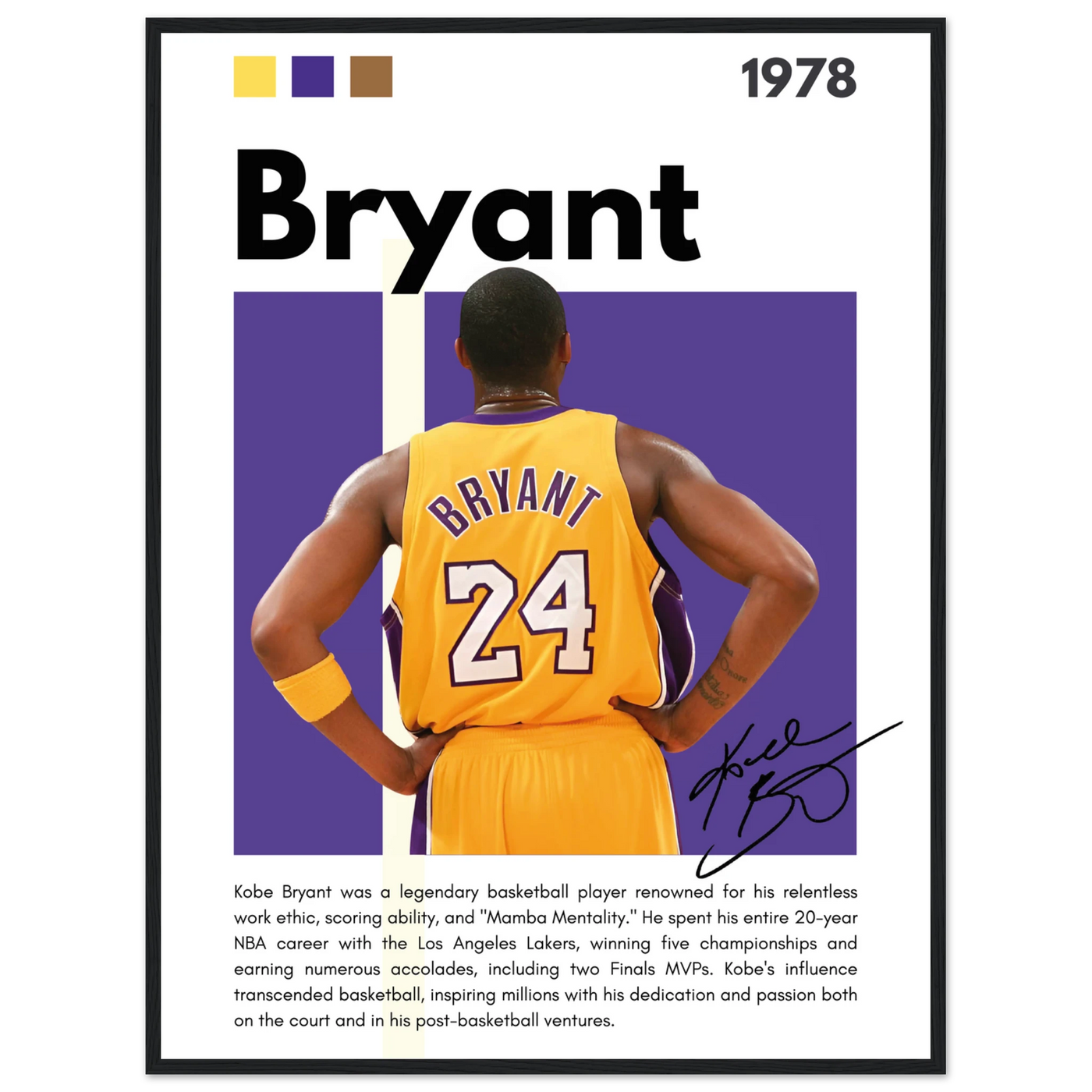 Kobe Bryant Mamba Mentality Lakers Framed Poster 60x80 cm 24x32″ Black frame Vibrantwalls