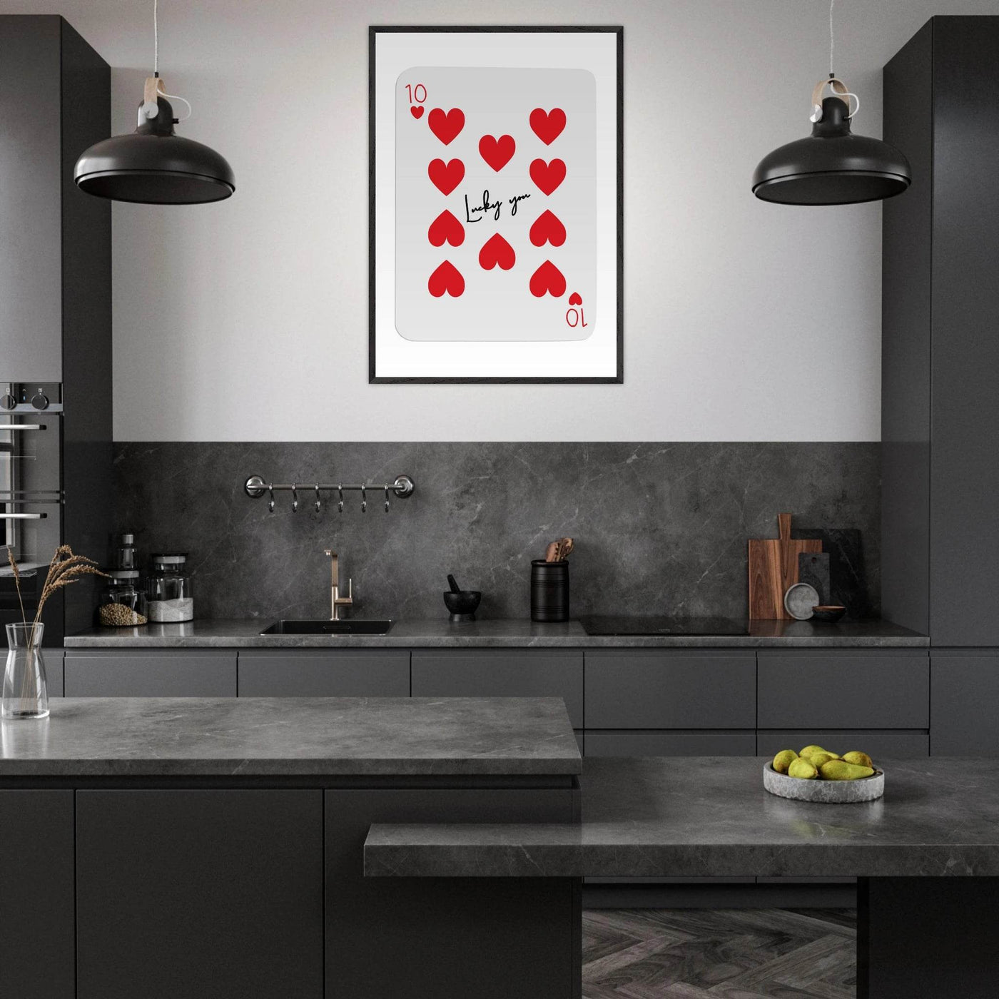Lucky You - Ten of Hearts Playing Card Framed Poster Art, Eco-Friendly Wood Frame - Vibrantwalls