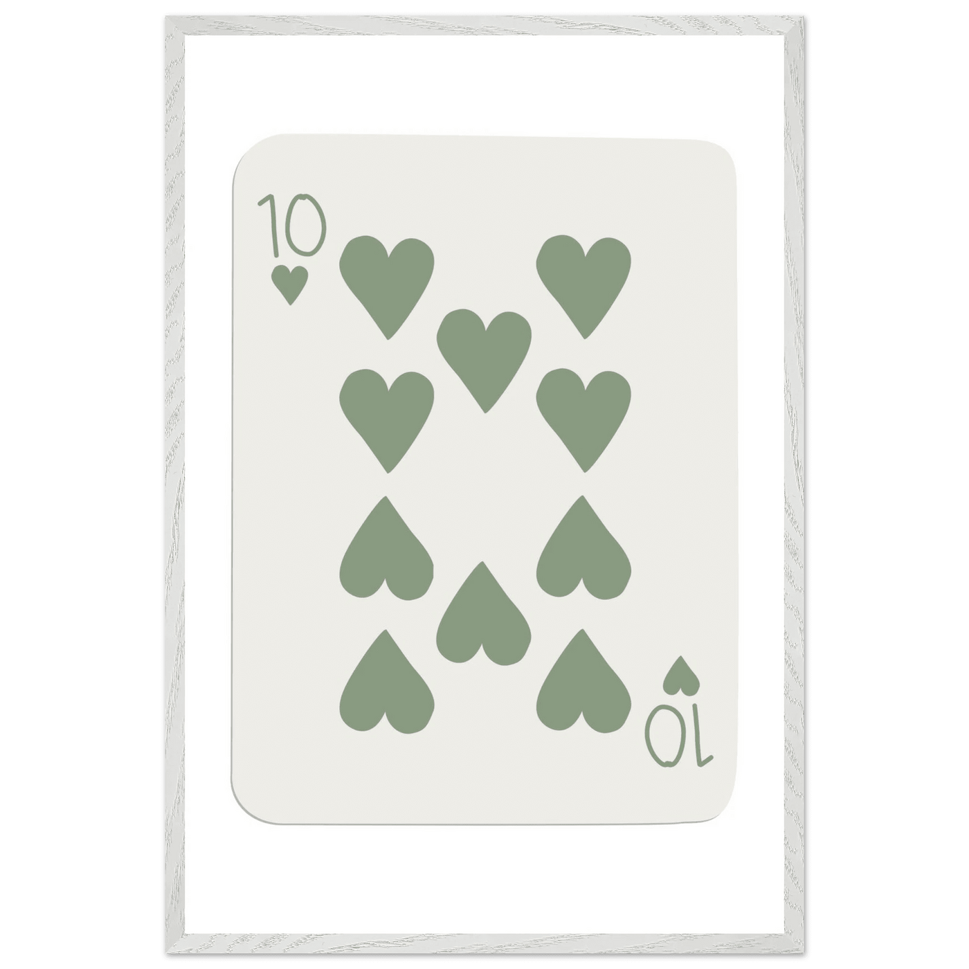 Minimalist Ten of Hearts Poker Card Print - Mounted & Framed Wall Art, Eco-Friendly Wood Frame in Your Choice of Finish - Vibrantwalls