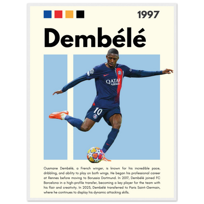 Ousmane Dembélé PSG Soccer Framed Poster – Dynamic Football Art Print in Multiple Sizes & Frame Styles 60x80 cm 24x32″ White frame Vibrantwalls