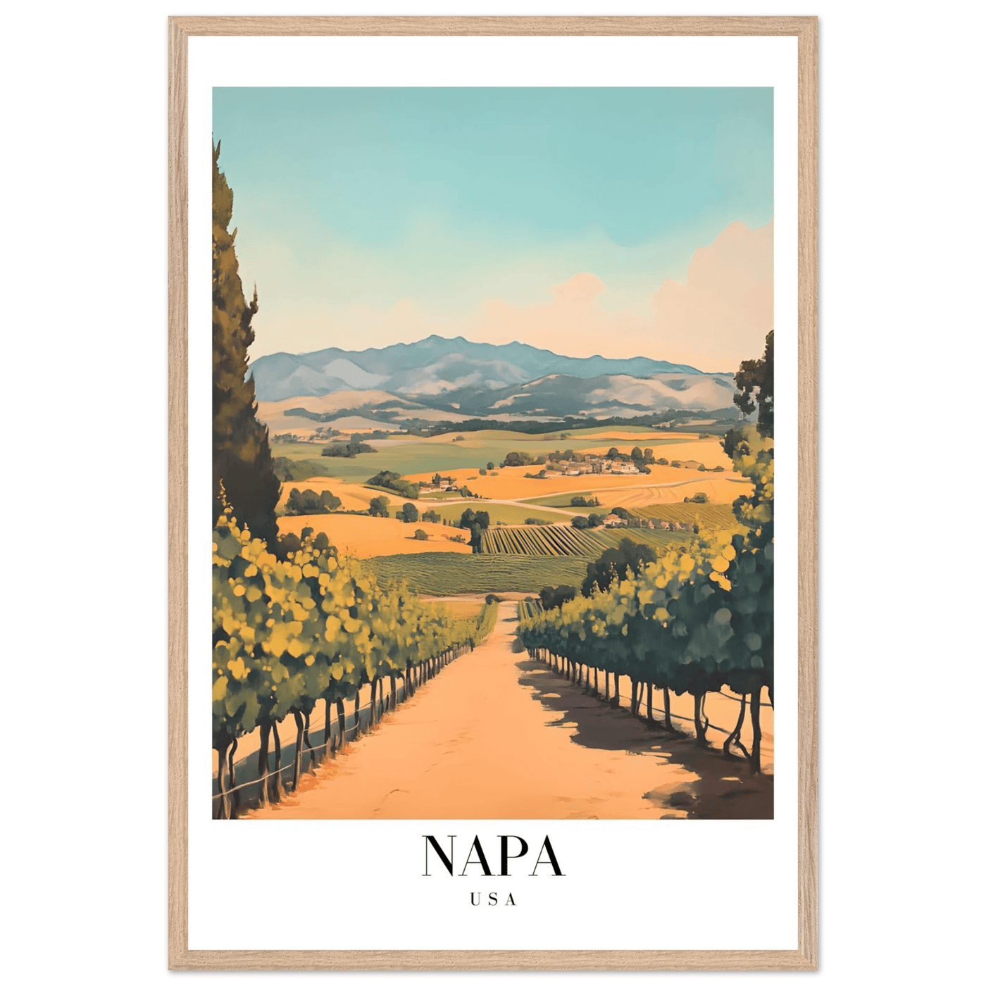Napa Valley Vineyard Framed Poster – Vintage Travel Wall Art with Wooden Frame - Vibrantwalls