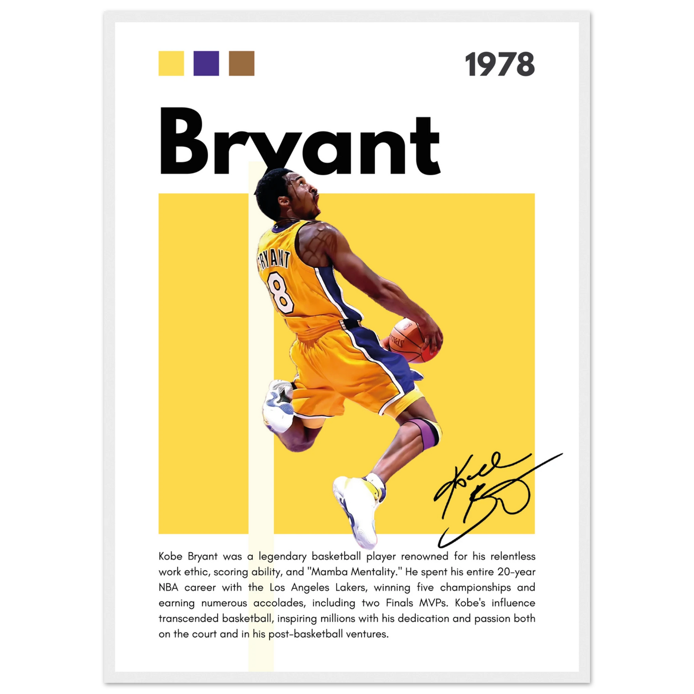 Kobe Bryant Number 24 Lakers Modern Print 50x70 cm 20x28″ White frame Vibrantwalls