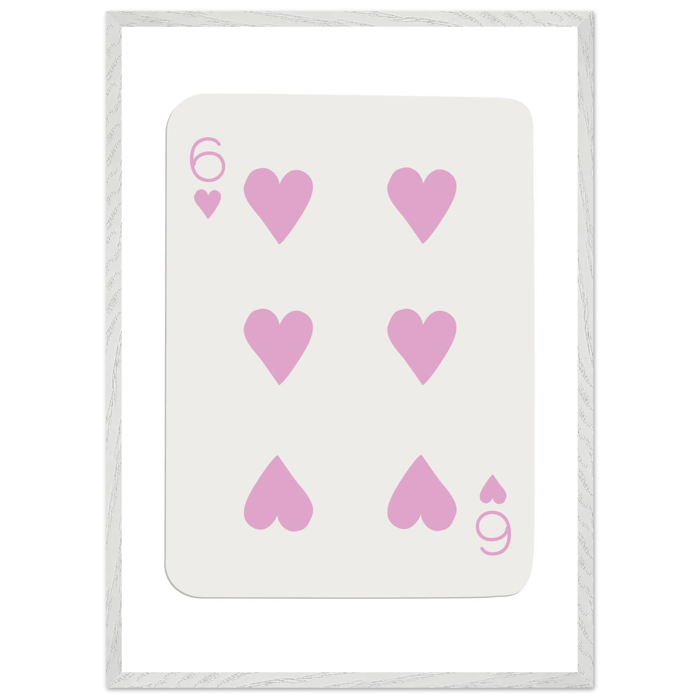 Minimalist Pink Six of Hearts Poker Card Print - Mounted Framed Eco-Friendly Wood Art - Vibrantwalls