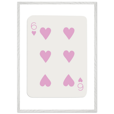 Minimalist Pink Six of Hearts Poker Card Print - Mounted Framed Eco-Friendly Wood Art - Vibrantwalls