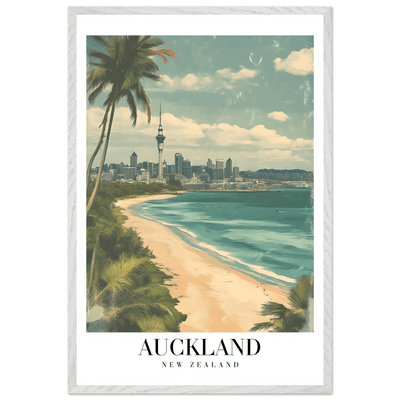 Auckland New Zealand Framed Poster – Vintage Coastal City Travel Wall Art with Wooden Frame Options - Vibrantwalls