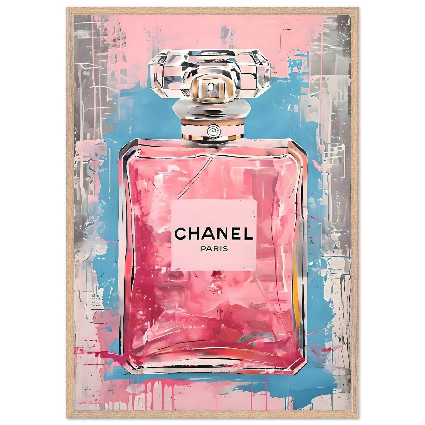 Coco Mademoiselle Chanel Art Print - Pink & Blue Pop Art Style Framed Poster - Vibrantwalls