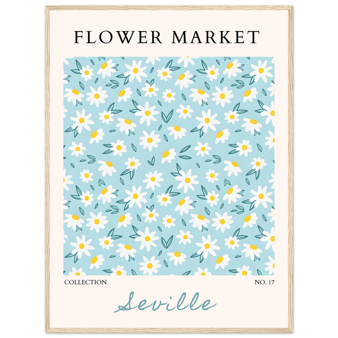 Charming Daisy Field Framed Poster – Pastel Blue & White Floral Art Print | Ready-to-Hang Wall Decor - Vibrantwalls