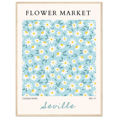 Charming Daisy Field Framed Poster – Pastel Blue & White Floral Art Print | Ready-to-Hang Wall Decor - Vibrantwalls