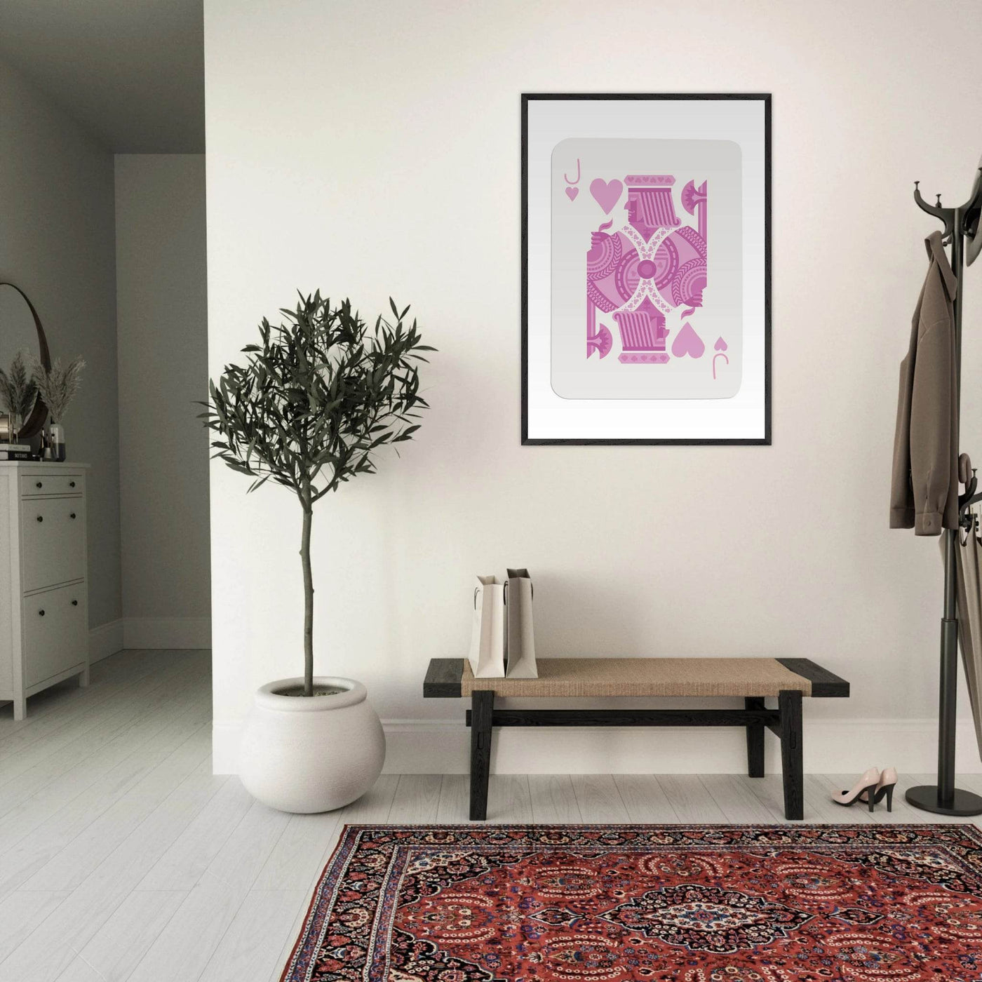 Jack of Hearts Poker Card Print - Eclectic Pink Framed Art - Eco-Friendly Wood Frame, Ready-to-Hang Decor - Vibrantwalls