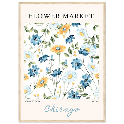 Flower Market Chicago Collection Framed Poster – Whimsical Blue & Yellow Floral Art Print | Ready-to-Hang - Vibrantwalls