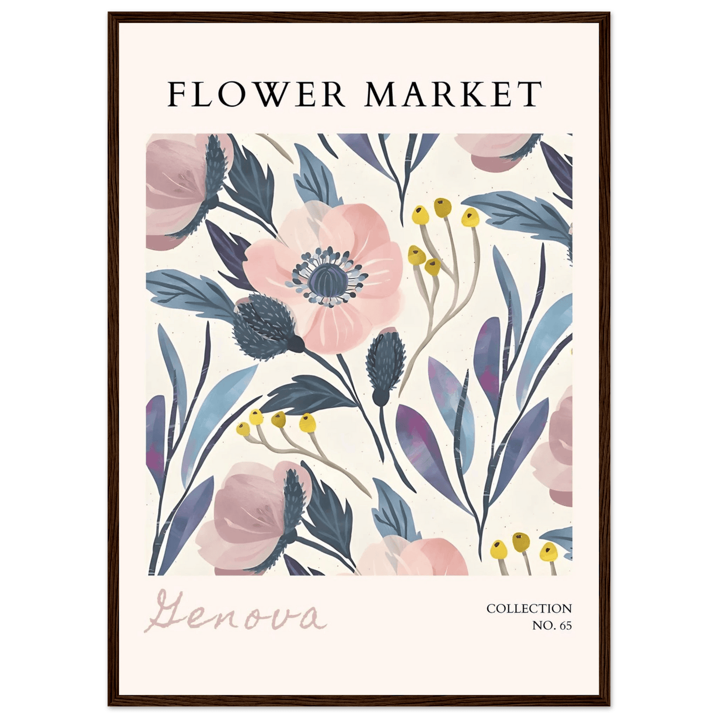 Flower Market 'Genova' Framed Poster – Blush & Indigo Floral Art Print | Ready-to-Hang Botanical Decor - Vibrantwalls