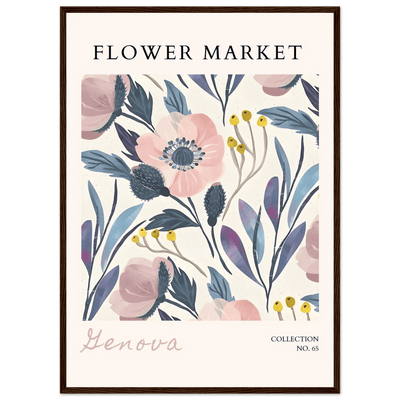 Flower Market 'Genova' Framed Poster – Blush & Indigo Floral Art Print | Ready-to-Hang Botanical Decor - Vibrantwalls