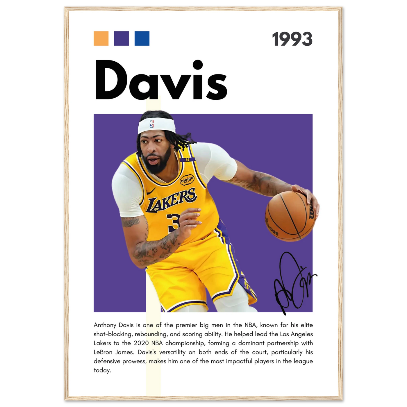 Anthony Davis Lakers Modern Basketball Art Print 70x100 cm 28x40″ Wood frame Vibrantwalls