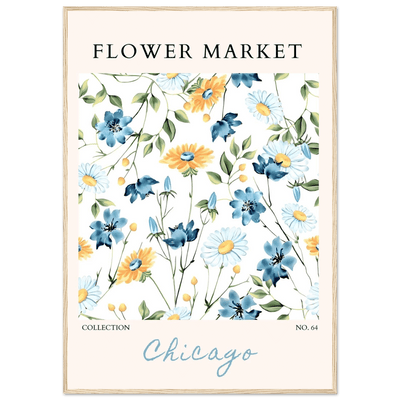 Flower Market Chicago Collection Framed Poster – Whimsical Blue & Yellow Floral Art Print | Ready-to-Hang - Vibrantwalls