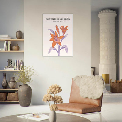 Botanical Garden Lily Print – Orange & Lavender Framed Poster | Elegant Nature Art for Modern Spaces, Ready-to-Hang - Vibrantwalls