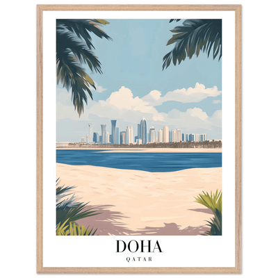 Doha Qatar Skyline Framed Poster – Modern Travel Wall Art with Palm Beach Vibes - Vibrantwalls