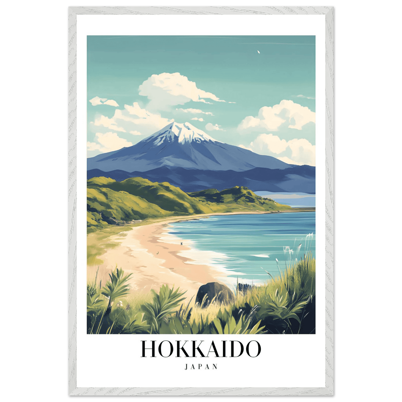 Hokkaido Japan Framed Poster – Vintage Mount Yotei Travel Wall Art with Wooden Frame - Vibrantwalls