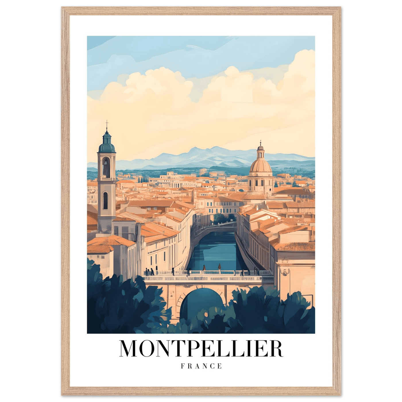 Montpellier France Framed Poster – Vintage Travel Wall Art with Wooden Frame - Vibrantwalls