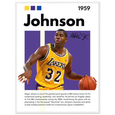 Magic Johnson Showtime Lakers Vintage Art Print 60x80 cm 24x32″ White frame Vibrantwalls
