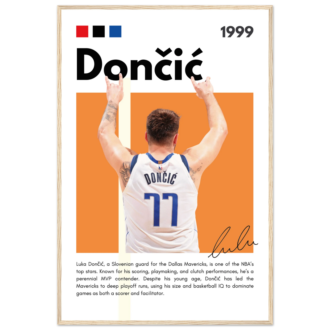 Luka Dončić El Matador Mavericks Framed Poster 60x90 cm 24x36″ Wood frame Vibrantwalls