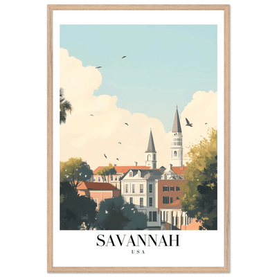 Savannah USA Framed Poster – Charming Cityscape Wall Art with Wooden Frame - Vibrantwalls