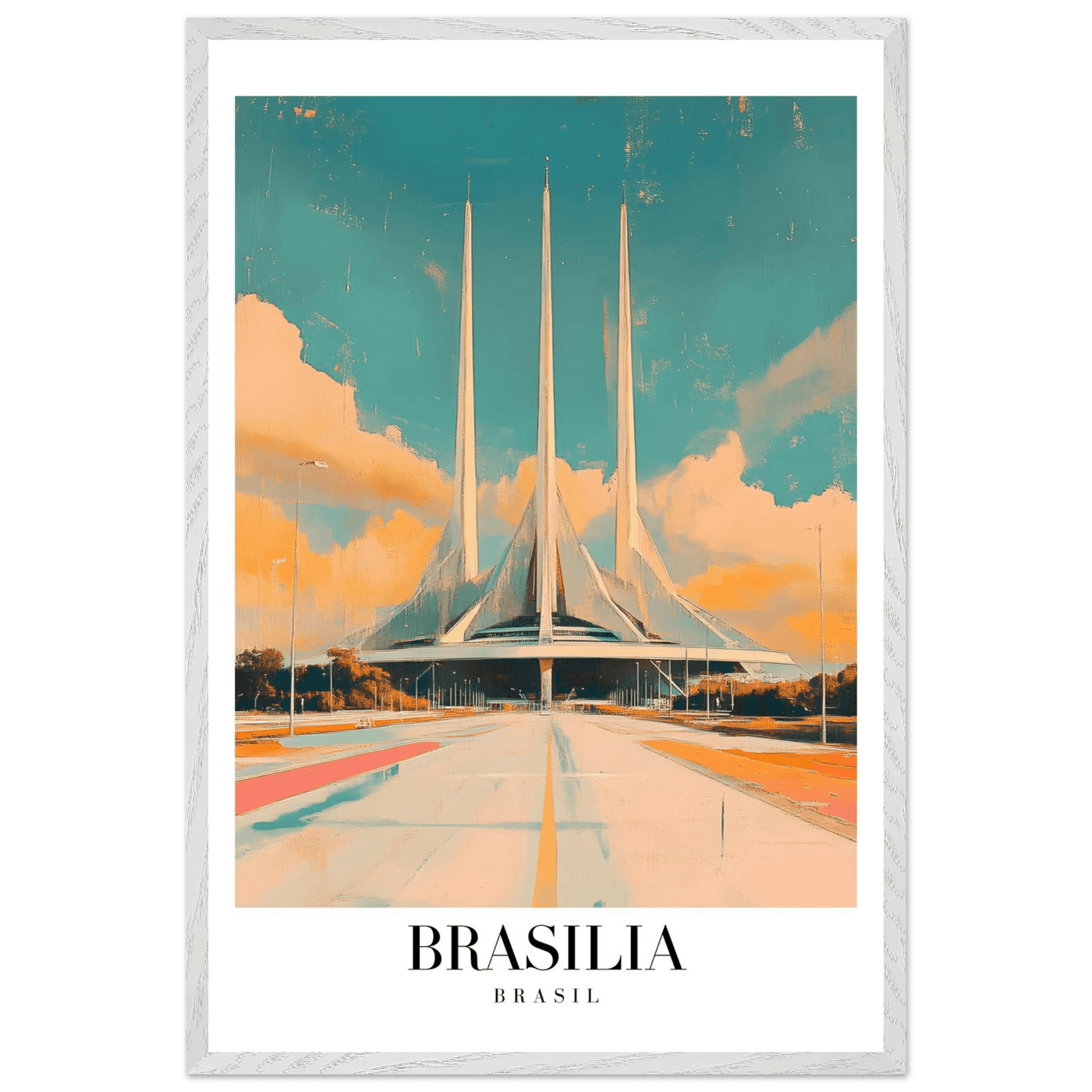 Brasília Brasil Mid-Century Modern Framed Poster – Vintage Travel Art with Wooden Frame - Vibrantwalls