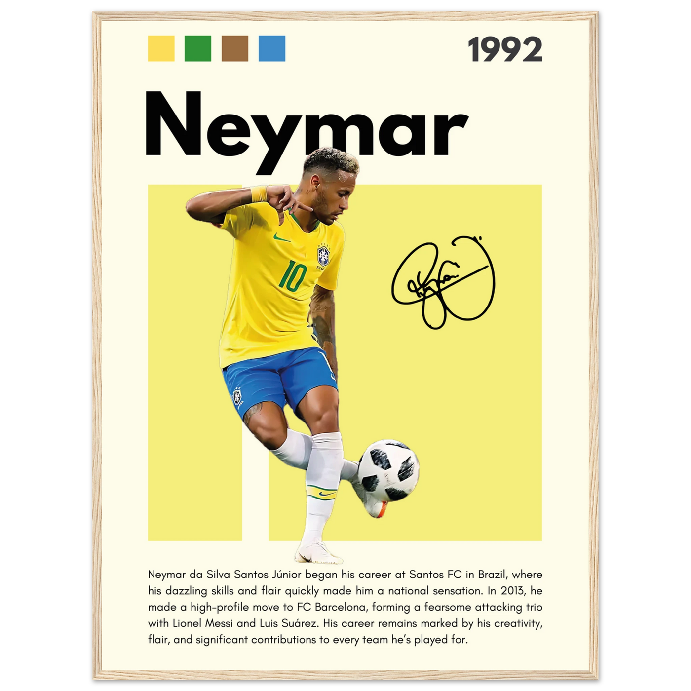 Neymar Jr. Brazilian Football Legend Framed Poster – Vibrant Pop Art Football Print 60x80 cm 24x32″ Wood frame Vibrantwalls