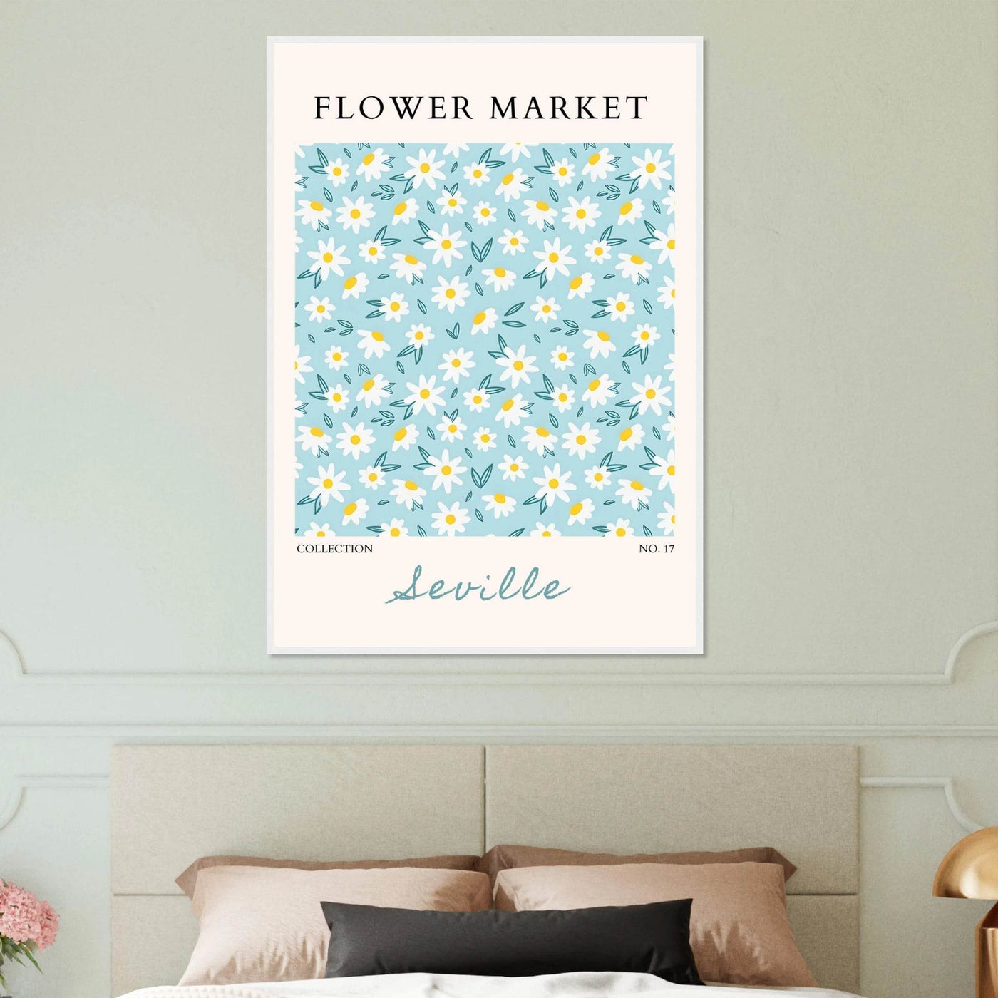 Charming Daisy Field Framed Poster – Pastel Blue & White Floral Art Print | Ready-to-Hang Wall Decor - Vibrantwalls