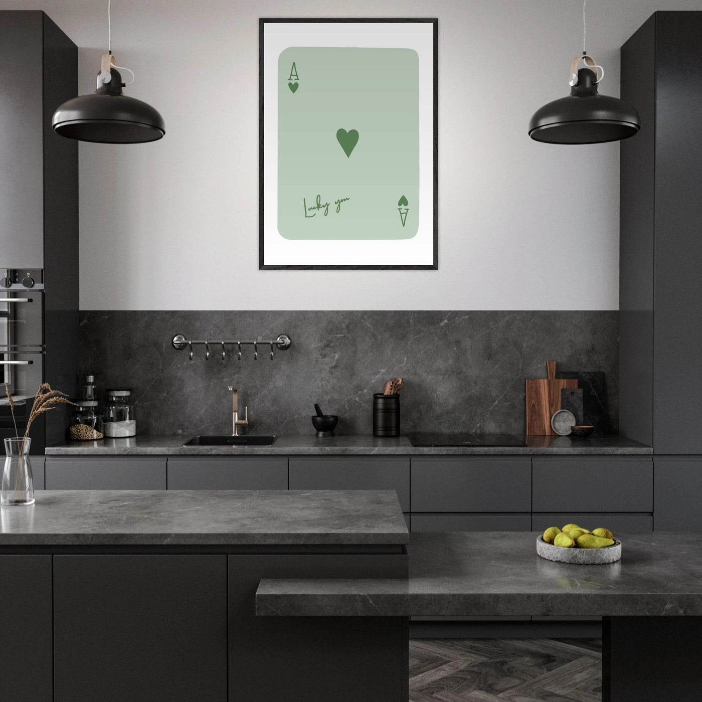 Minimalist Ace of Hearts Poker Card Print - Eco-Friendly Framed Wall Art, 'Lucky You' Design - Vibrantwalls