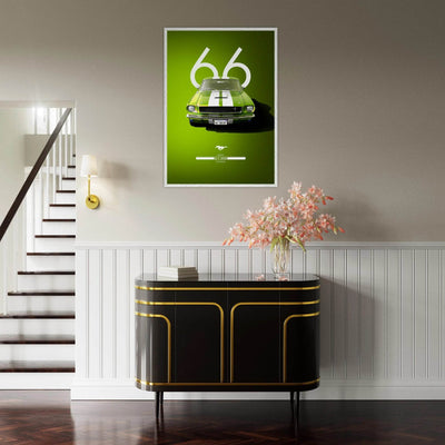 1966 Shelby GT350 Fastback Poster - Iconic Green & White Racing Stripes | Premium Framed Art, Ready-to-Hang - Vibrantwalls