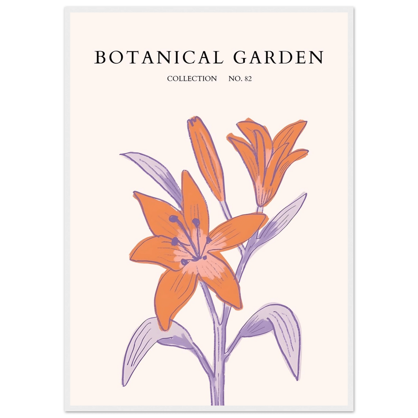 Botanical Garden Lily Print – Orange & Lavender Framed Poster | Elegant Nature Art for Modern Spaces, Ready-to-Hang - Vibrantwalls