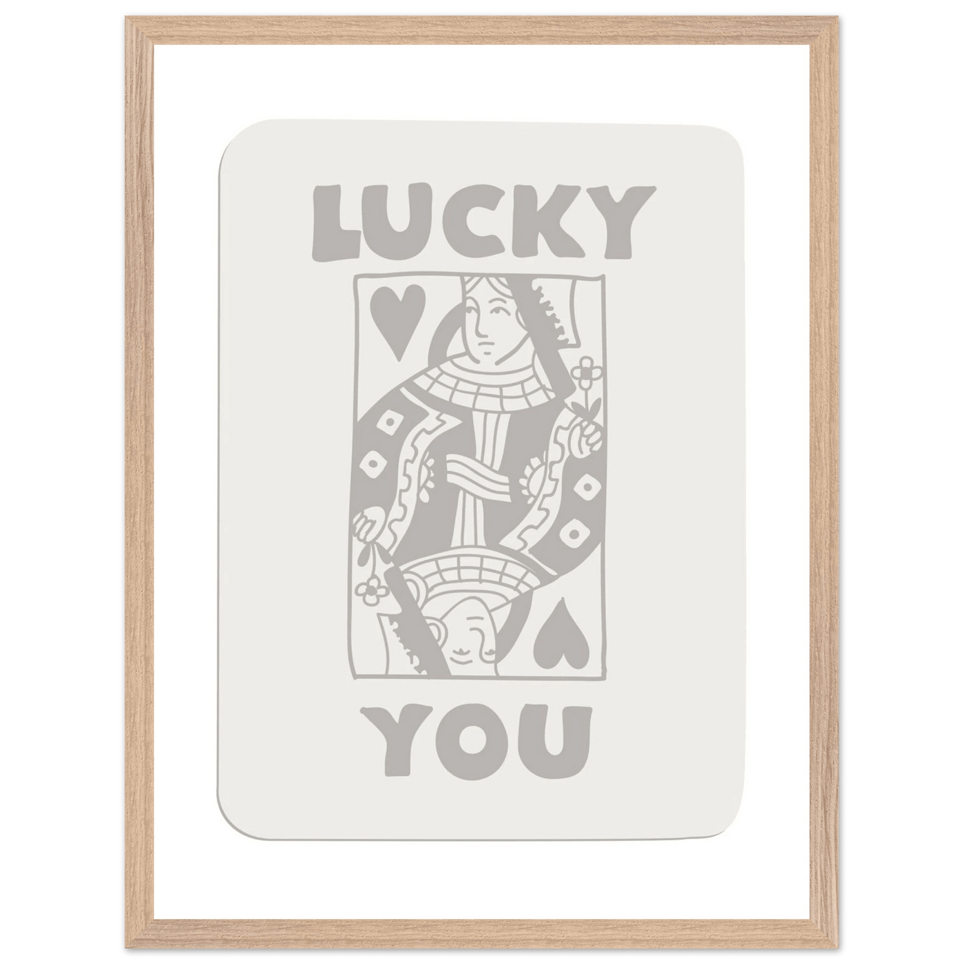 Lucky You Poker Queen of Hearts Framed Art - Modern Card Game Print, Eco-Friendly Wood Frame - Vibrantwalls