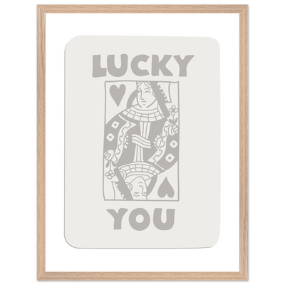 Lucky You Poker Queen of Hearts Framed Art - Modern Card Game Print, Eco-Friendly Wood Frame - Vibrantwalls