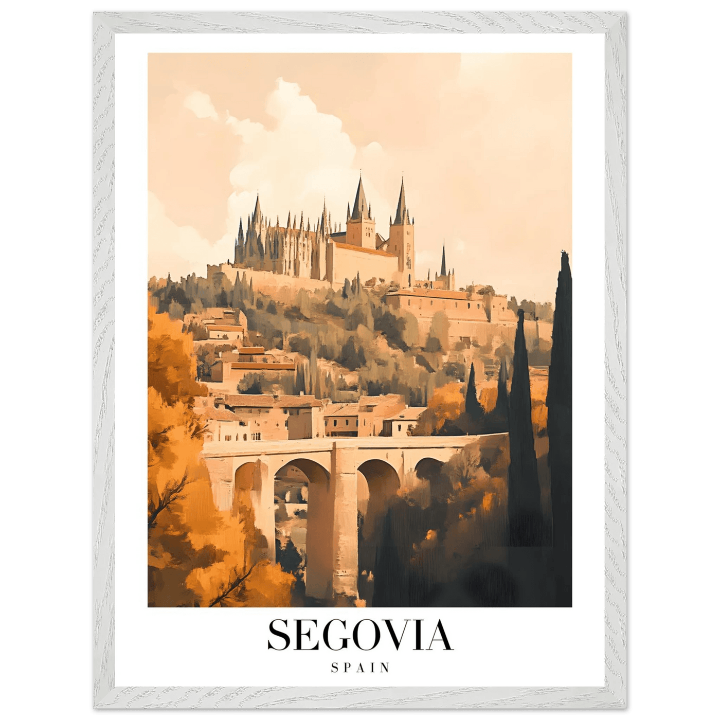 Segovia Spain Framed Poster – Vintage Travel Art with Warm Hues & Wooden Frame - Vibrantwalls