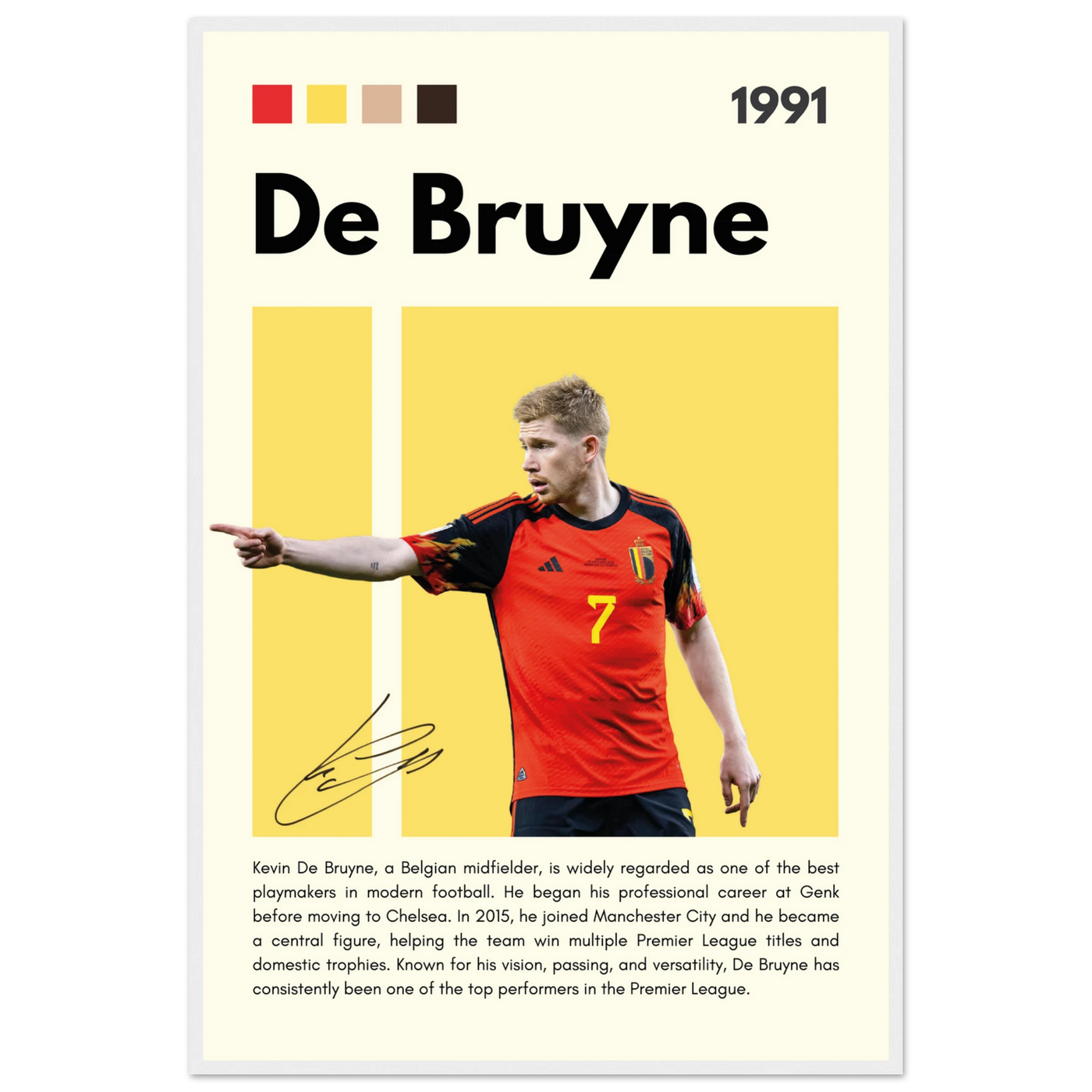 Kevin De Bruyne Football Legend Framed Poster – Vibrant Pop Art Print for Modern Fans 60x90 cm 24x36″ White frame Vibrantwalls