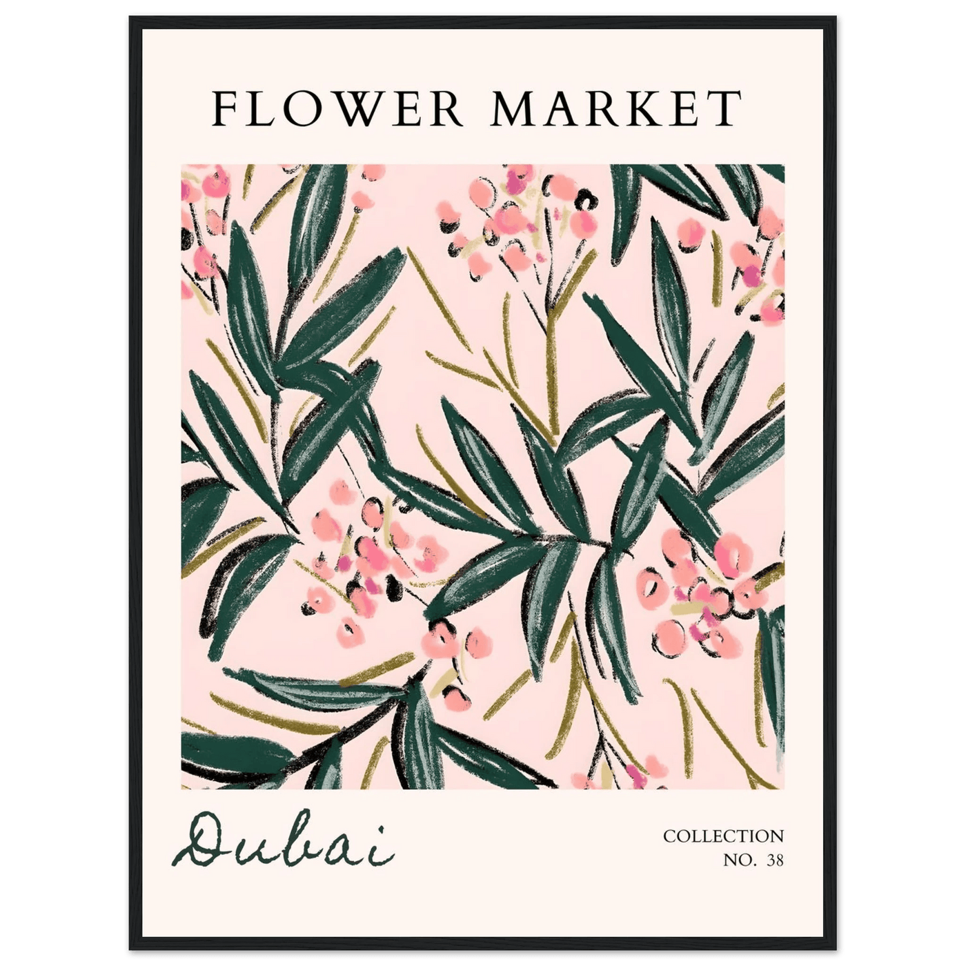 Dubai Flower Market Art Print – Blush Pink & Emerald Green Botanical Framed Poster | Ready-to-Hang - Vibrantwalls