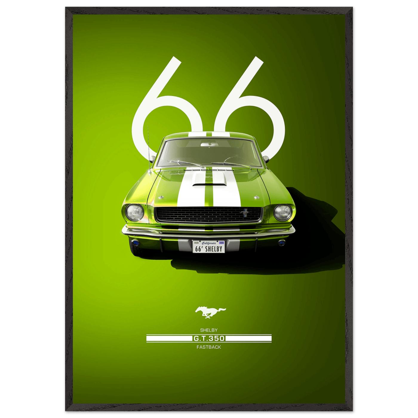 1966 Shelby GT350 Fastback Poster - Iconic Green & White Racing Stripes | Premium Framed Art, Ready-to-Hang - Vibrantwalls