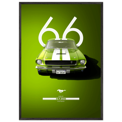 1966 Shelby GT350 Fastback Poster - Iconic Green & White Racing Stripes | Premium Framed Art, Ready-to-Hang - Vibrantwalls