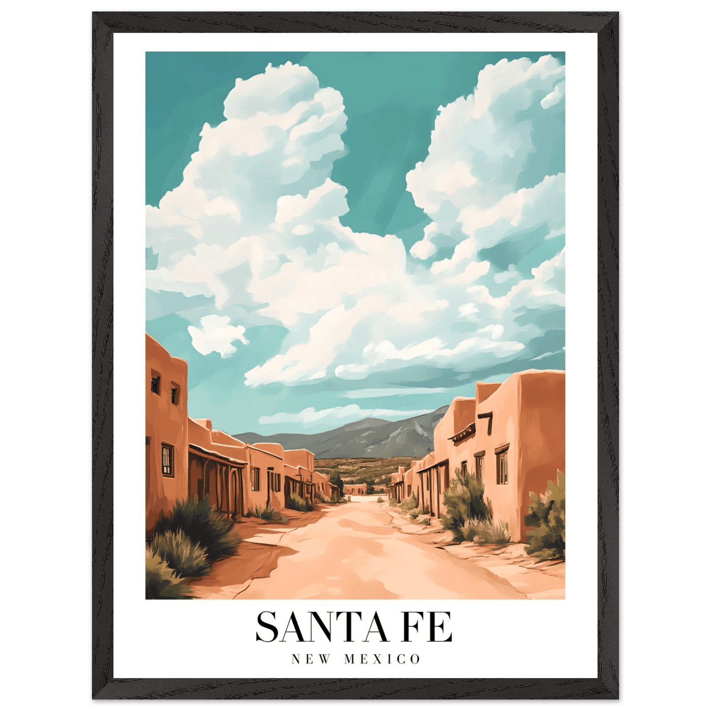 Santa Fe New Mexico Framed Poster – Vintage Southwest Wall Art with Wooden Frame - Vibrantwalls