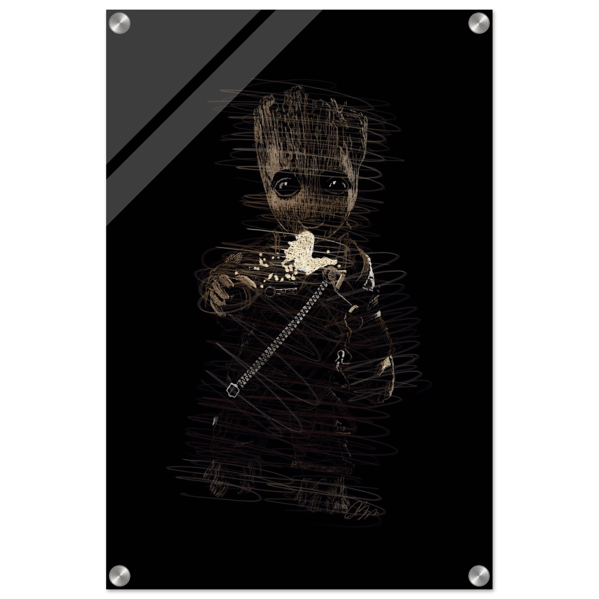 Baby Groot Acrylic Print - Whimsical Scribble Art for Home Decor - Vibrantwalls