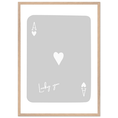 Lucky You Ace of Hearts Poker Card Art Print - Minimalist Framed Poster, Eco-Friendly Wood Frame - Vibrantwalls