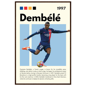 Ousmane Dembélé PSG Soccer Framed Poster – Dynamic Football Art Print in Multiple Sizes & Frame Styles 60x90 cm 24x36″ Dark wood frame Vibrantwalls