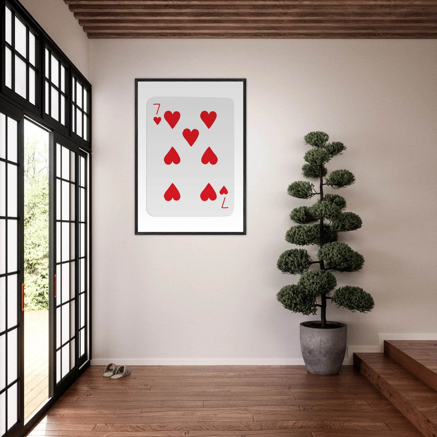 Lucky 7 of Hearts Poker Card Print - Mounted Framed Wall Art, Eco-Friendly Wood Frame & Multiple Sizes - Vibrantwalls