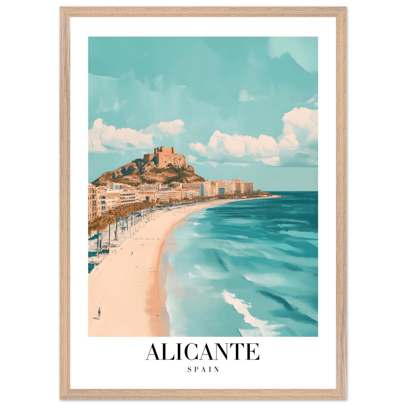 Alicante Spain Framed Poster – Vintage Coastal Wall Art with Azure Blues & Sandy Hues - Vibrantwalls