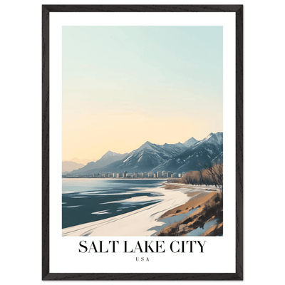 Salt Lake City Framed Poster – Modern Winter Landscape Art with Wood Frame - Vibrantwalls