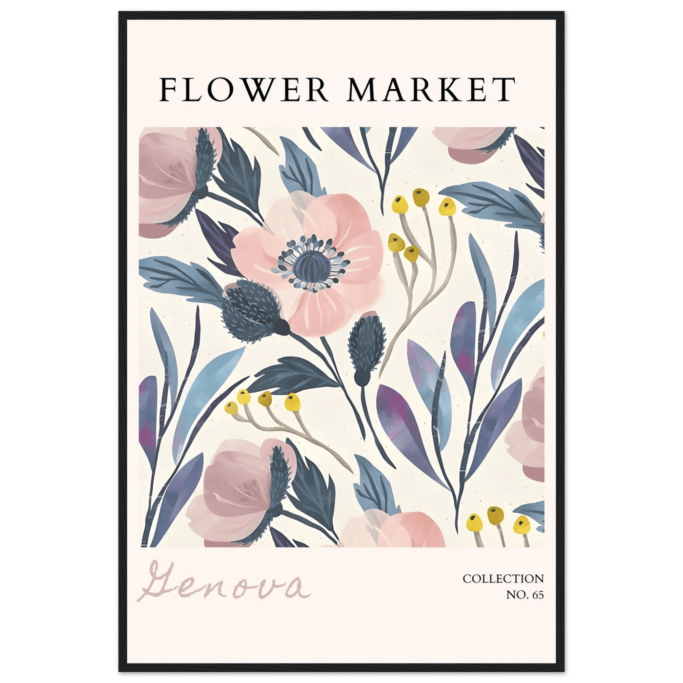 Flower Market 'Genova' Framed Poster – Blush & Indigo Floral Art Print | Ready-to-Hang Botanical Decor - Vibrantwalls