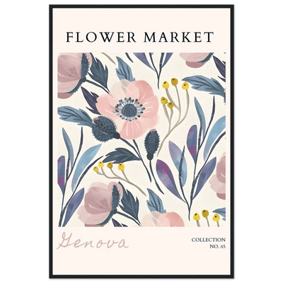 Flower Market 'Genova' Framed Poster – Blush & Indigo Floral Art Print | Ready-to-Hang Botanical Decor - Vibrantwalls