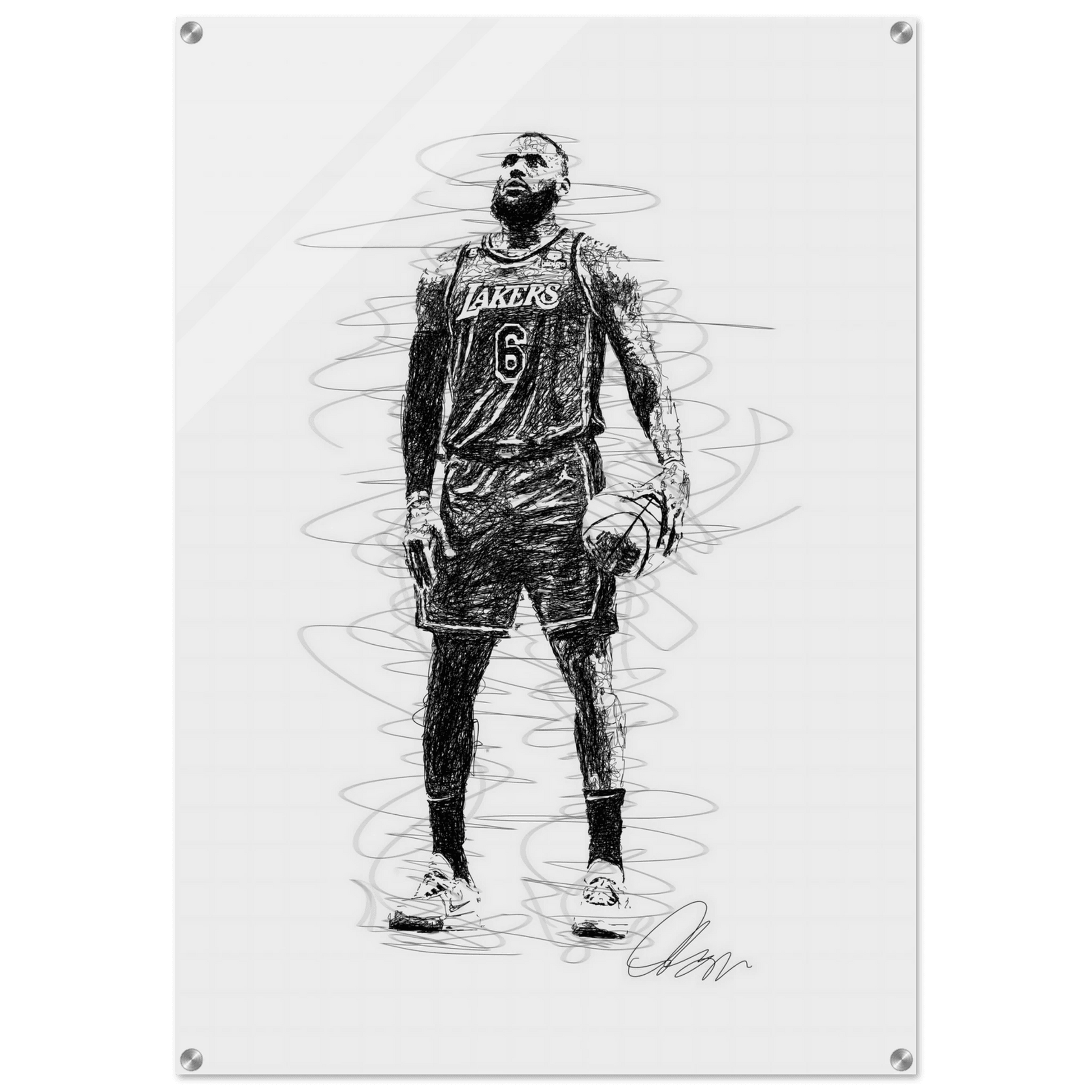 LeBron James Wall Art – Dynamic, Modern NBA Sketch Acrylic Print for Sports Fans - Vibrantwalls